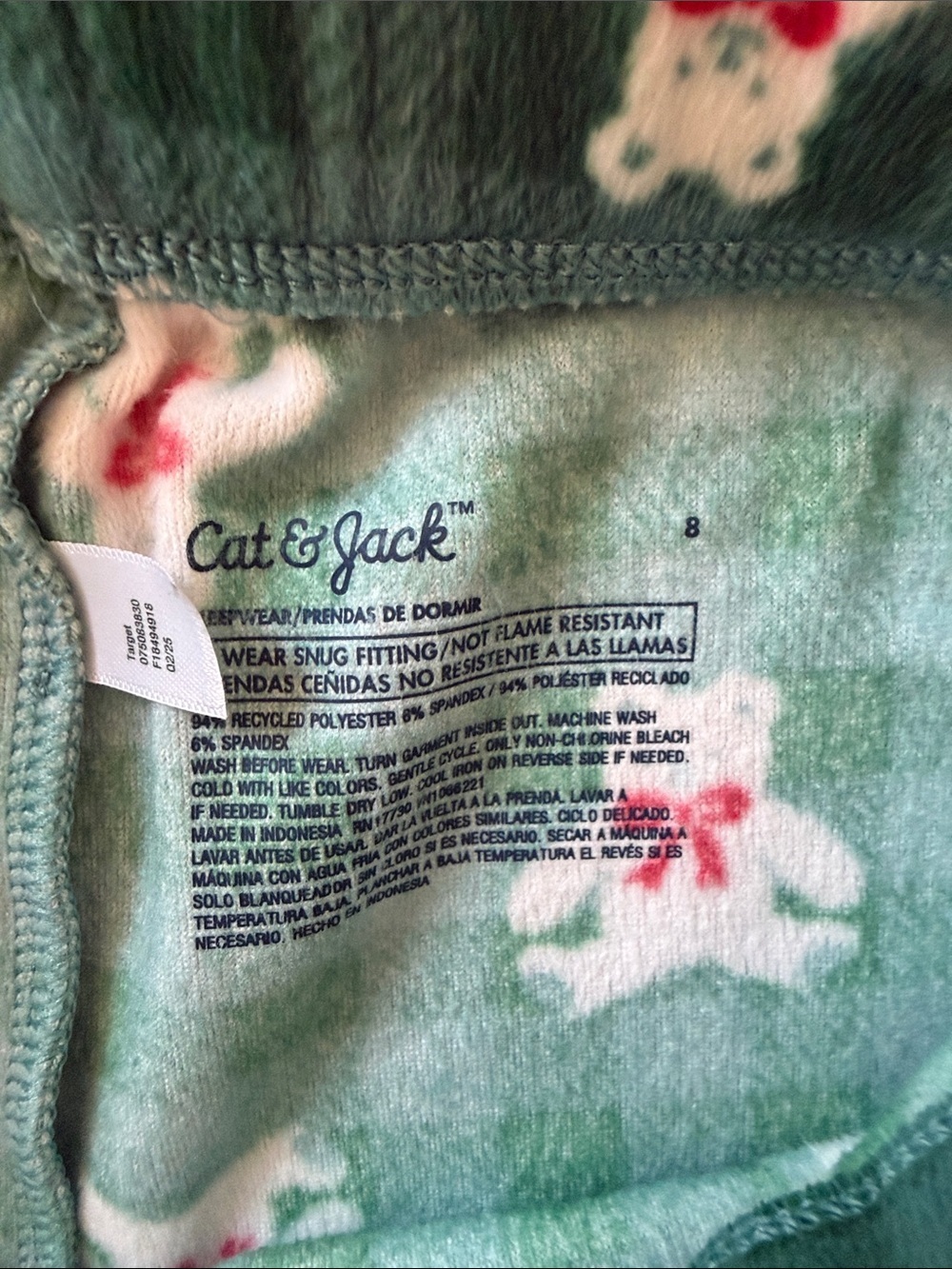 Kids Green Plaid Fleece Bear Pajama Set - Picture 4 of 7